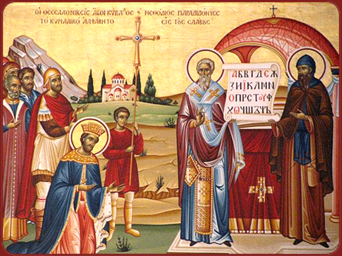 Saints Cyril and Methodius presenting the Alphabet